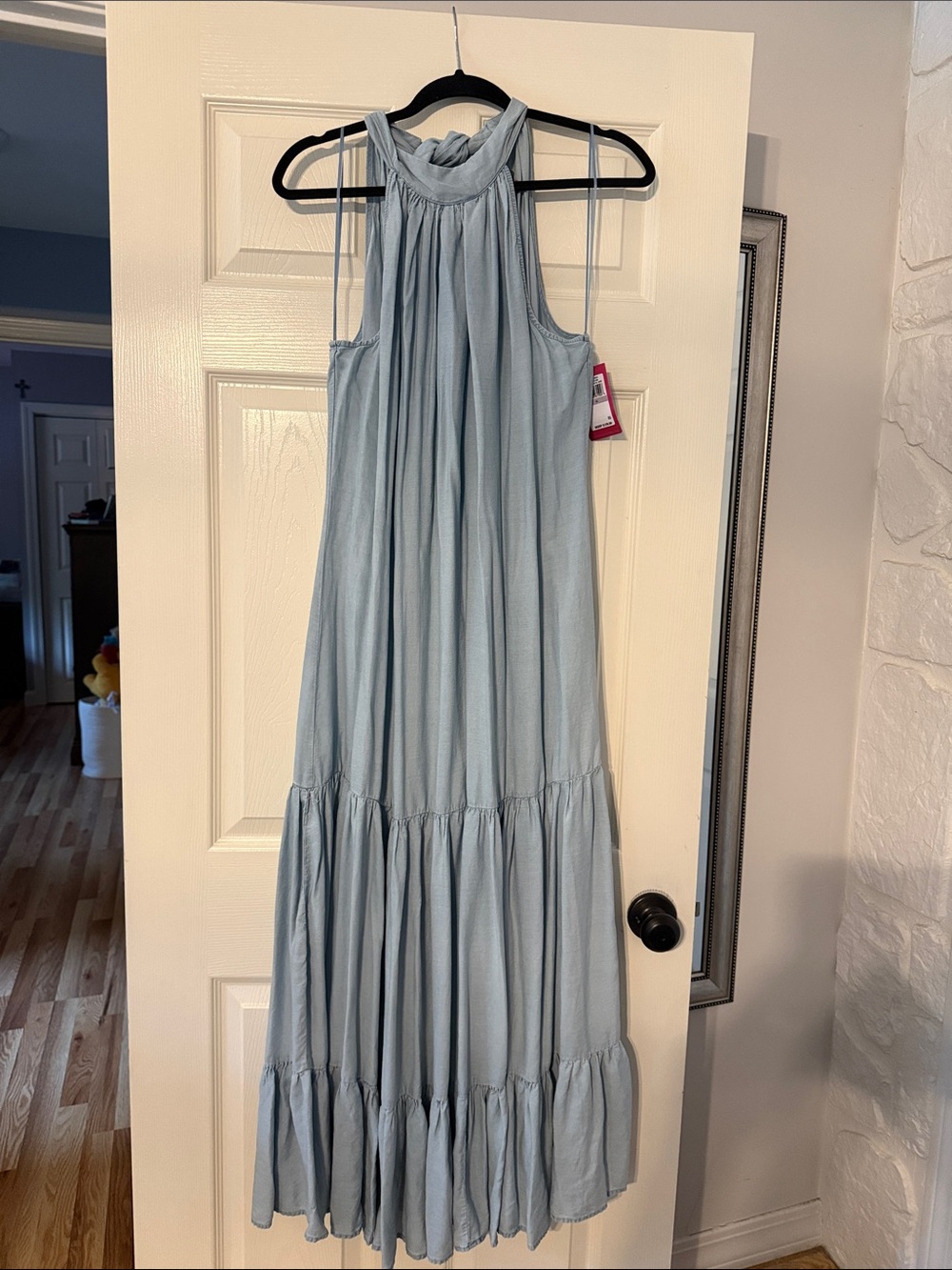 Vince Camuto Pale Blue Halter Tiered Maxi Dress